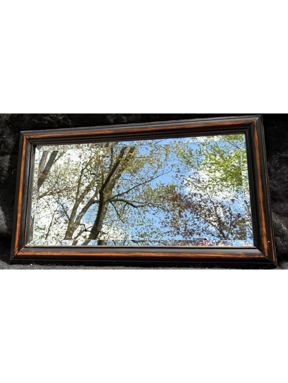 Vintage - Framed Beveled Donovan Wall Mirror 31”x17” By Uniek w/ Licorice Finish